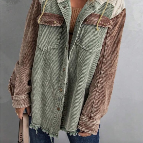 Jackets & Blazers - Women's Corduroy Jacket in Green and Brown